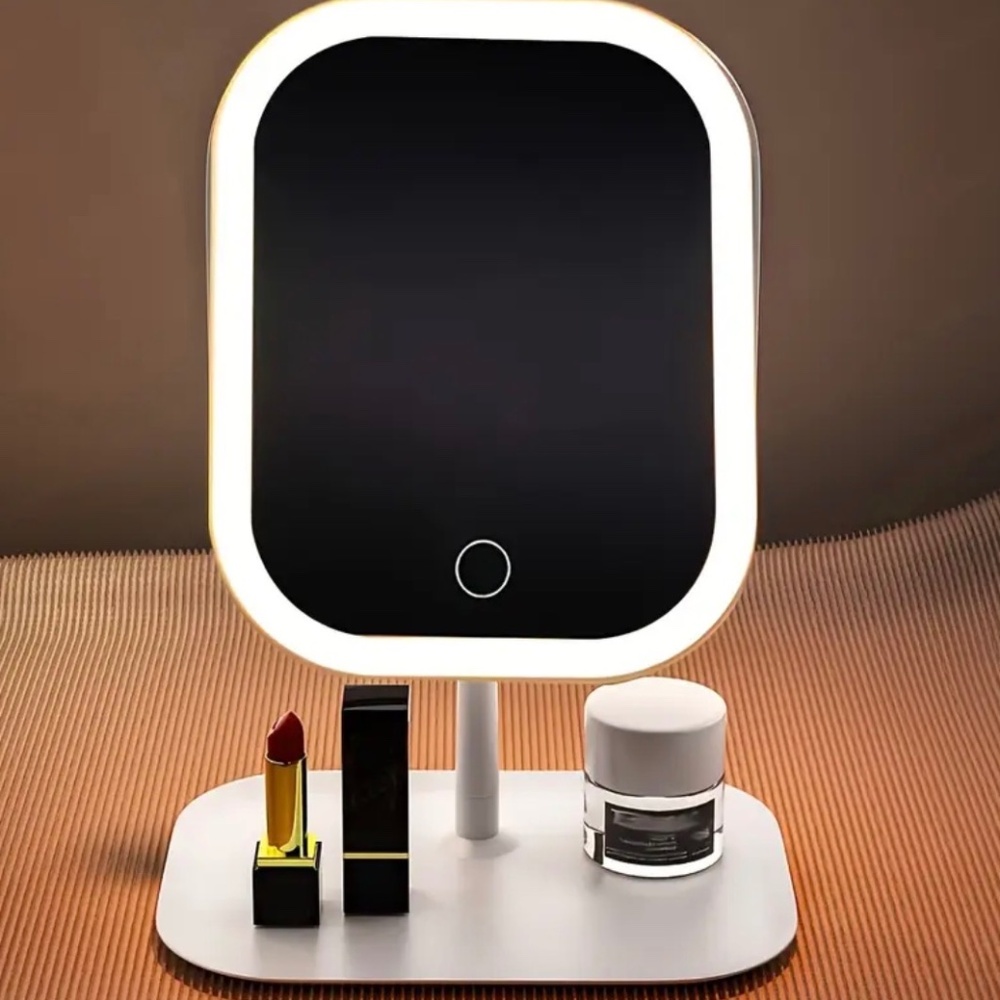 Foldable LED Makeup Mirror w/ Storage | USB Powered | 3 Light Modes | Portable T